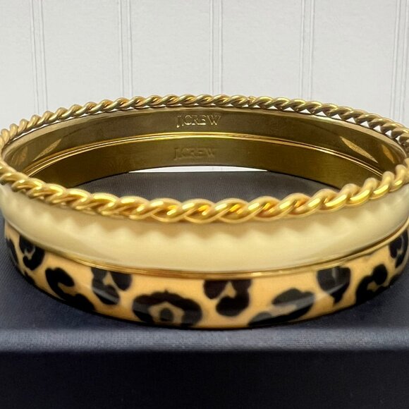 J Crew Leopard Print, White & Gold Enamel Bangle Bracelets - Set of 3 - Picture 4 of 4